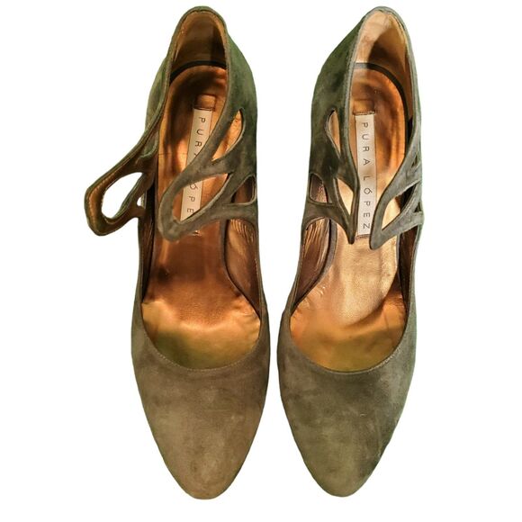 Pura Lopez Strappy Suede Leather Heels Pumps Platform Stiletto Heels Gray Sz 38 - Picture 3 of 7